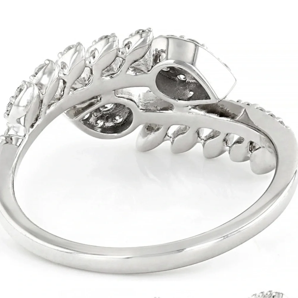 🎆 Lab-Grown Diamond 0.50ctw Rohdium Over Sterling Silver Leaf Bypass Ring. 8 FAB - Picture 4 of 6